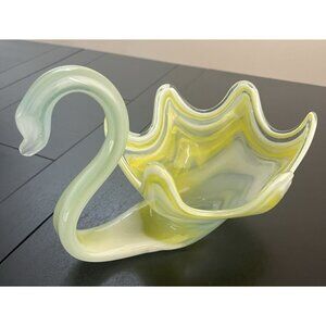 Vtg Art Glass Sooner Murano Style Swan Scalloped 6 Prong Small Beak Hand Blown
